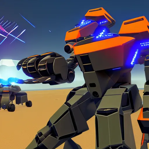 Image similar to screenshot from the game robocraft of a railgun bot, 8 k resolution