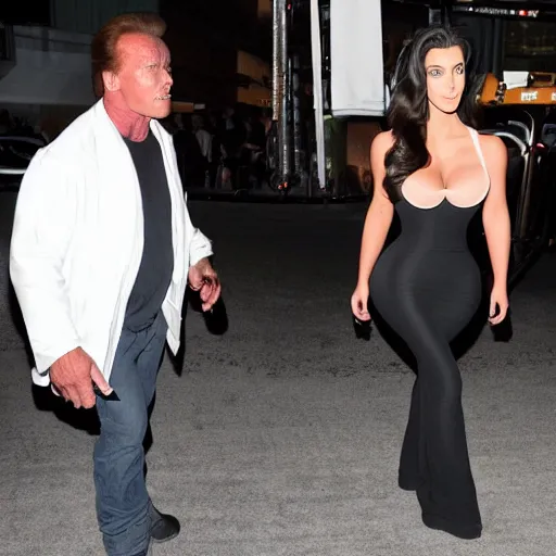 Image similar to Arnold Schwarzenegger as Kim Kardashian