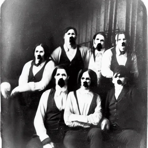 Prompt: 1910s daguerrotype footage of death metal band