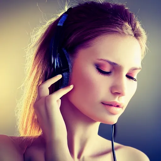 Prompt: a beautiful woman listening to music by Anna Nikonova