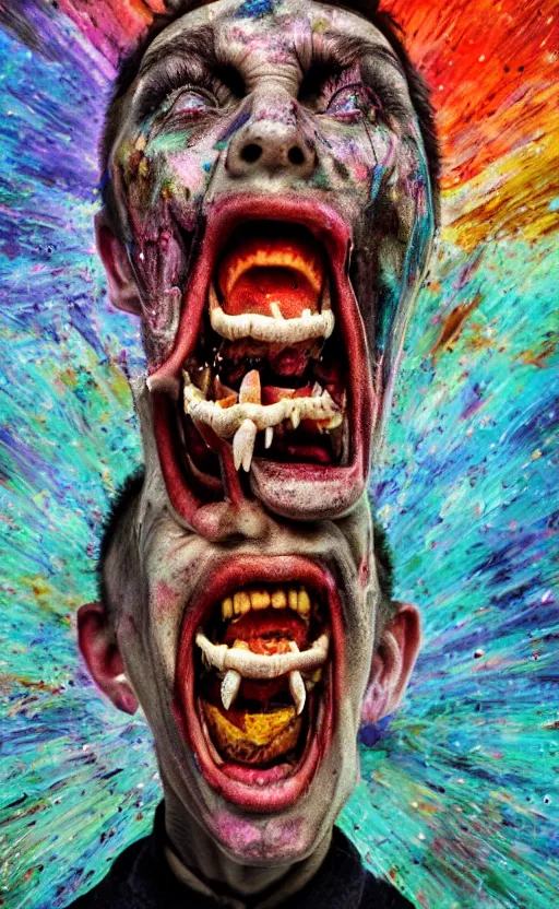 Prompt: image of random arts, weird, chaos, art, human face, grimace of pain and scream, 8K, HDR