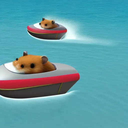 Image similar to a hamster inspired speed boat in the ocean, 4 k, highly - detailed, concept render art