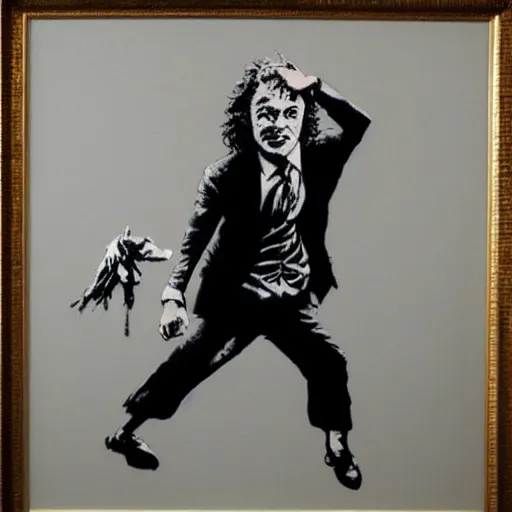 Image similar to angus young drawn by banksy