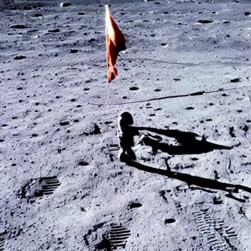 Image similar to ussr astronaut planting a flag on the moon