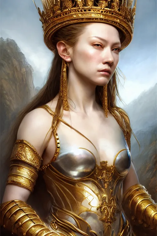 Image similar to a masterpiece ultrarealistic ultradetailed portrait of a very beautiful warrior queen, baroque renaissance. medium shot, intricate, elegant, by stanley artgerm lau, wlop, rossdraws, james jean, andrei riabovitchev, marc simonetti, light by julie bell, porcelain skin. global illumination. vfx