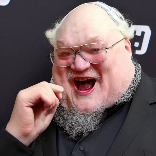 Image similar to george rr martin screaming at computer