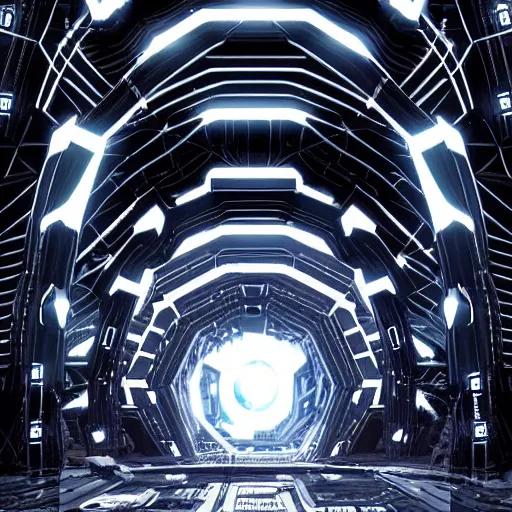 Image similar to Circle portal structure among cyberpunk Tokyo in style of Tsutomu Nihei. Cyberpunk, vertical symmetry, 8K, Highly Detailed, Intricate.