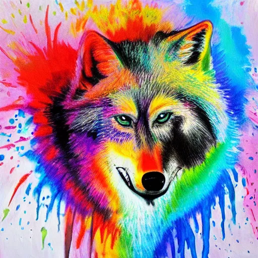 Image similar to painting of retarded wolf, vivid colors