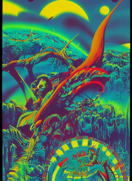 Prompt: rave poster by Roger Dean