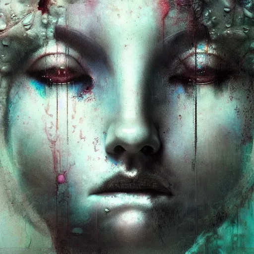 Image similar to demon goddess close-up portrait by cy Twombly and BASTIEN LECOUFFE DEHARME, iridescent fractal, high tech