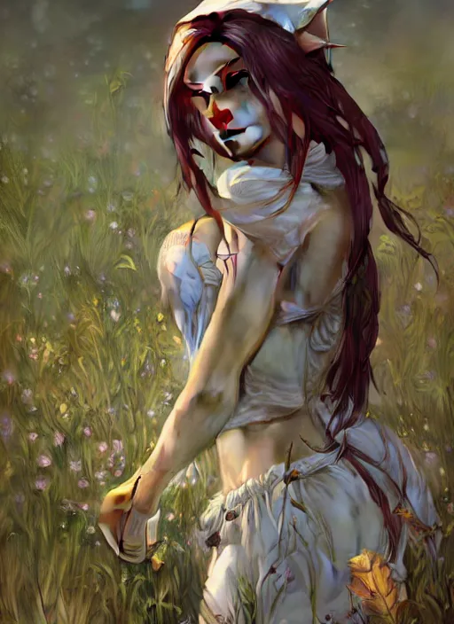 Image similar to A stunning elf female on a beutiful meadow, afternoon, art by Artgerm and Greg Rutkowski and Alphonse Mucha and miro manara, unreal 5, DAZ, hyperrealistic, octane render, RPG portrait, ambient light, dynamic lighting