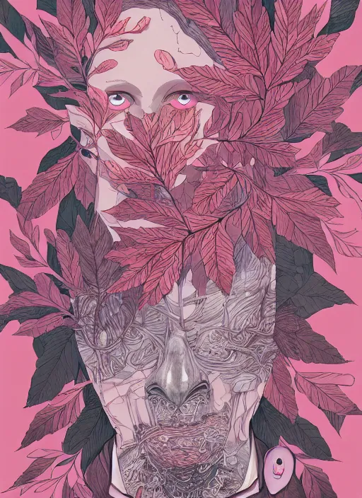 Image similar to portrait, nightmare anomalies, leaves by miyazaki, violet and pink and white palette, illustration, kenneth blom, mental alchemy, james jean, pablo amaringo, naudline pierre, contemporary art, hyper detailed