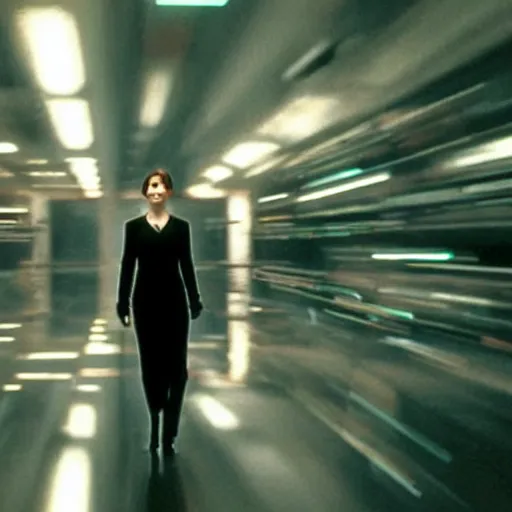 Prompt: Movie still of Emma Watson in Matrix, establishing shot