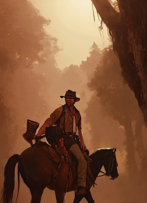 Image similar to highly detailed portrait of indiana jones red dead redemption art, unreal engine, fantasy art by greg rutkowski