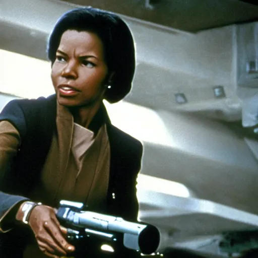 Image similar to young woman Condoleezza Rice as Han Solo in Star Wars, movie still, cinematic Eastman 5384 film