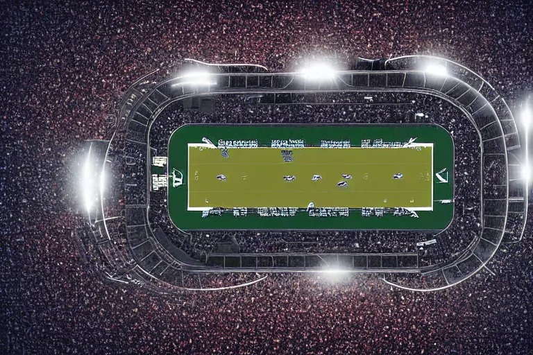 Prompt: whale flying above an NFL football game photograph realistic stadium lighting