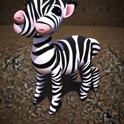 Prompt: cute fumo plush of a zebra girl, monster girl, anime, stylized pbr, vray