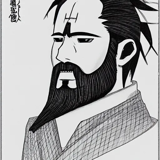 Image similar to a man with a beard, drawn by Masashi Kishimoto