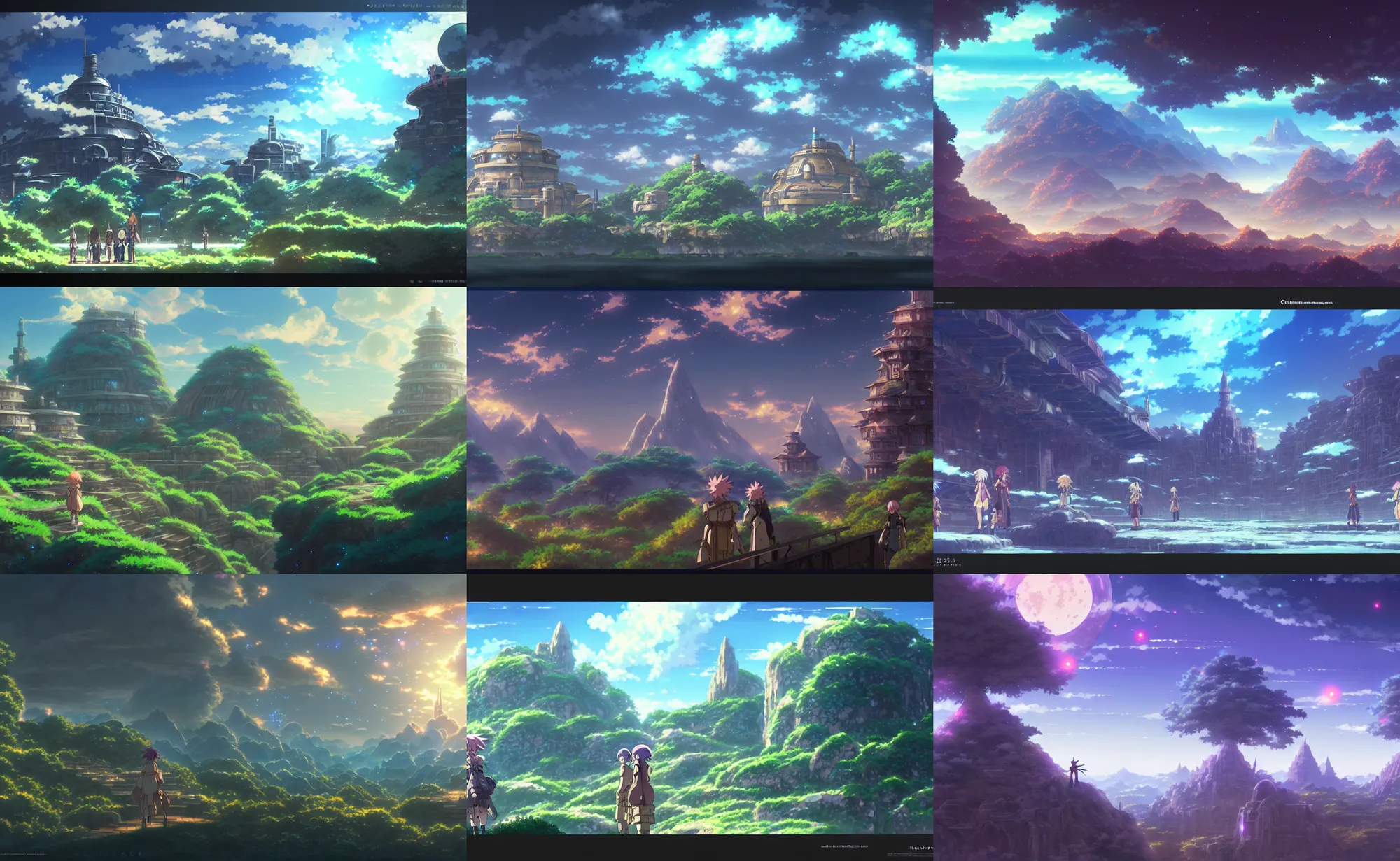 Prompt: an anime movie background matte painting of the world of chrono trigger, fantasy, sci - fi, ancient, magical, by makoto shinkai, trending on artstation, highly detailed
