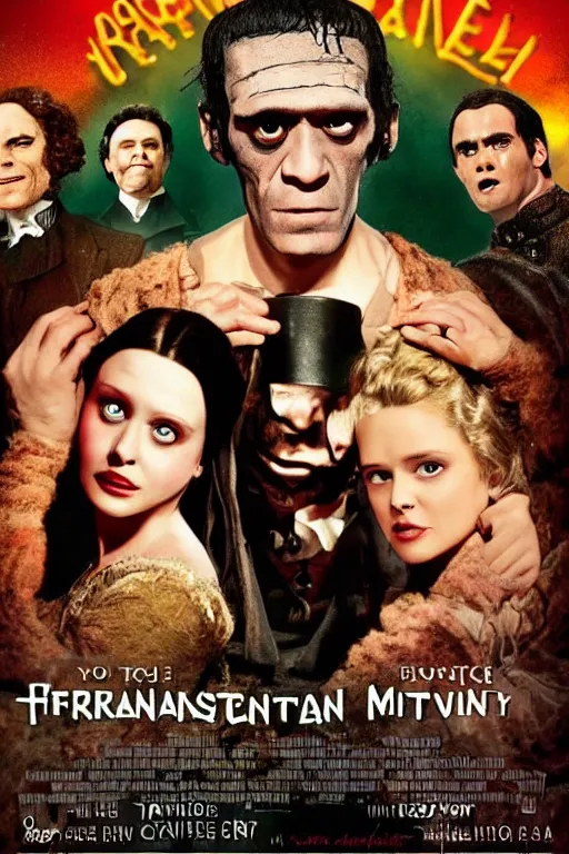 Prompt: frankenstein romantic comedy movie poster