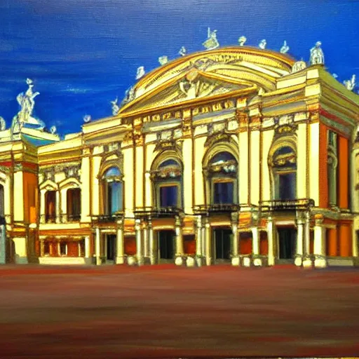 Prompt: vienna state opera house, outside, oil painting