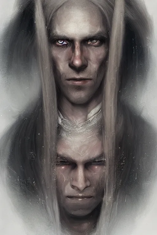 Prompt: a portrait of a toned male automaton with long white hair and pale skin with joints still visible by greg rutkowski, sung choi, mitchell mohrhauser, maciej kuciara, johnson ting, maxim verehin, peter konig, bloodborne, 8 k photorealistic, cinematic lighting, hd, high details, dramatic, dark atmosphere, trending on artstation