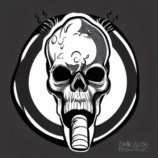 Image similar to a skull smoking a cigar, illustration, vector art, s clean lines, clip art, on white background, pinterest, artstation, deviantart