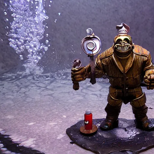 Image similar to big daddy from bioshock underwater realistic detailed diorama,