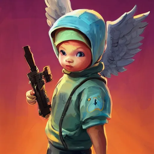 Image similar to baby Angel cherub,wearing angel halo, ski mask, balaclava, wearing angel halo covered face, orange hoodie, hip hop golden necklace fantasy art apex fortnite Video game icon, 2d game art gta5 cover , official fanart behance hd artstation by Jesper Ejsing, by RHADS, Makoto Shinkai and Lois van baarle, ilya kuvshinov, rossdraws