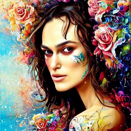 Image similar to Keira Knightley Portrait by Lisa Frank, Karol Bak Sandra Chevrier and GMUNK, beautiful digital art