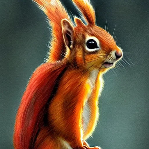 Image similar to humanoid red squirrel which looks very very cute. The mood is warm and friendly. dungeons and dragons portrait. highly detailed, digital painting, artstation, concept art, sharp focus, illustration, art by Josh kirby and John romita jr and moebius