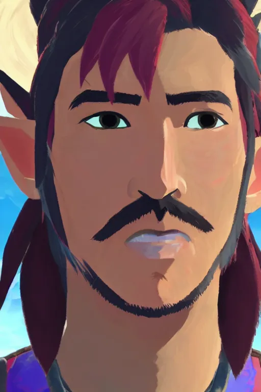 Image similar to a portrait of markiplier from the legend of zelda breath of the wild, breath of the wild art style.