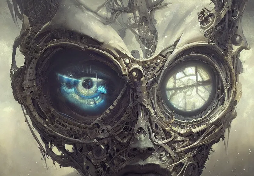 Prompt: biomechanical eye, symmetrical, concept art, intricate detail, volumetric shadows and lighting, realistic oil painting by greg rutkowski,