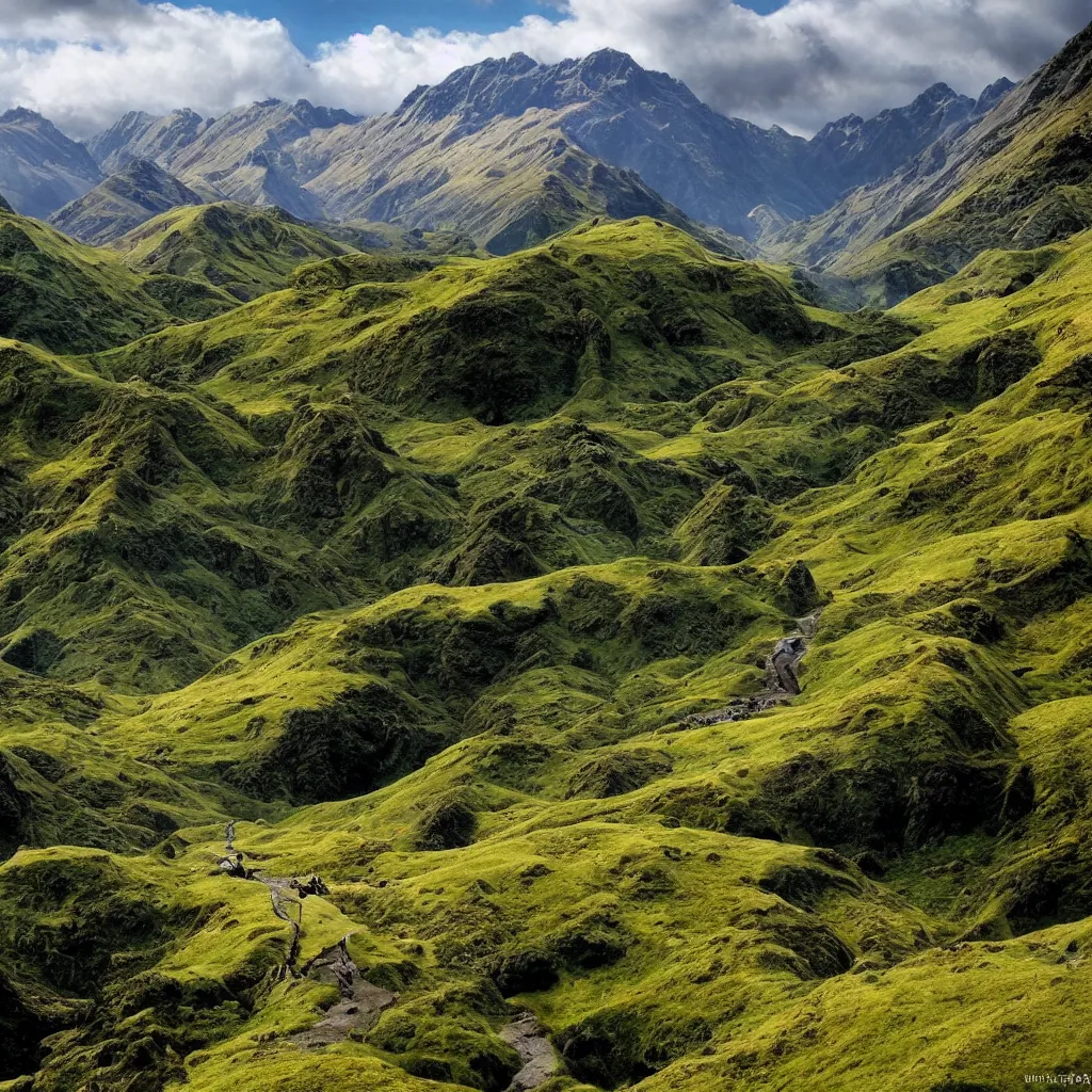 Image similar to Lord of the rings landscape in newzealand high quality