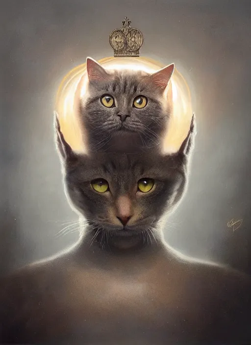 Image similar to ultra realist soft painting of a nuclear bomb explosion, a humanoid cat king with a crown, partial symmetry accurate features, very intricate details, focus, curvy, award winning, artstyle tom bagshaw