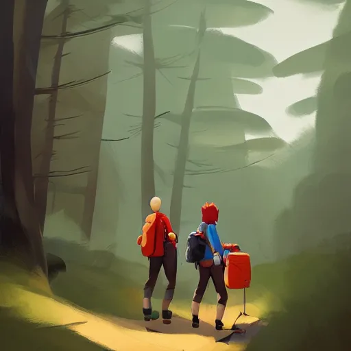 Prompt: goro fujita ilustration hikers loading the car to go to the forest, painting by goro fujita, sharp focus, highly detailed, artstation