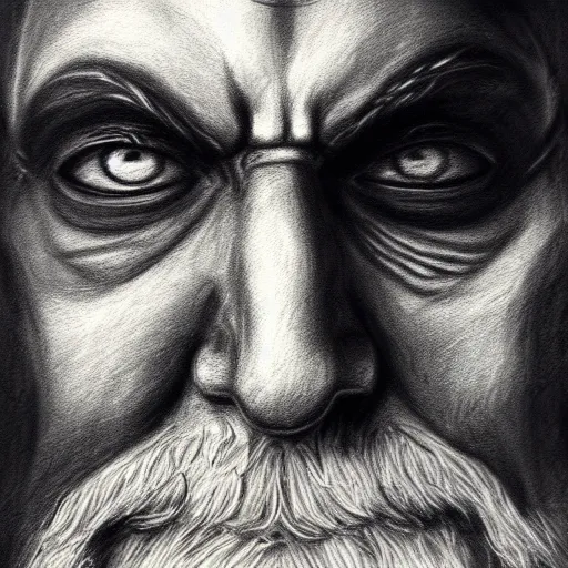 Prompt: Odin missing eye, charcoal portrait, artstation, fine-detailed