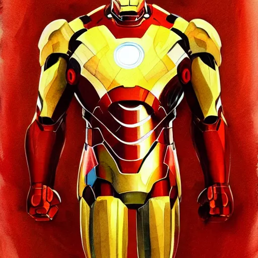 Image similar to Full body Portrait of marvel comics character, superior iron man, full of details, watercolor painting, concept art, smooth, by Ina Wong and wlop ，trending on cgsociety and artstation，8kHDR，light effect