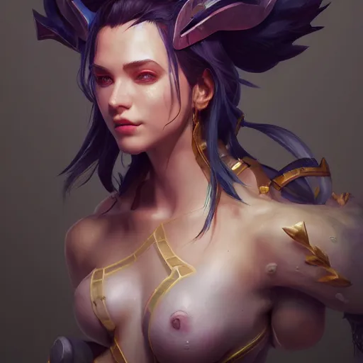 Image similar to league of legends portrait, au naturel, hyper detailed, digital art, trending in artstation, cinematic lighting, studio quality, smooth render, unreal engine 5 rendered, octane rendered, art style by klimt and nixeu and ian sprigger and wlop and krenz cushart.