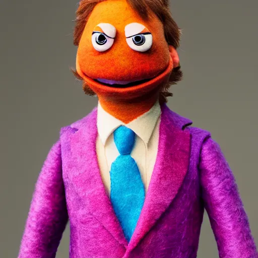 Image similar to saul goodman as a muppet. highly detailed felt. colorful clothes. hyper real photo. 4 k.