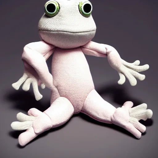 Image similar to cute fumo plush of a relaxed froggirl who takes everything in stride, studio lighting, outline glow, vray