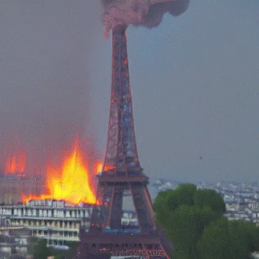 Image similar to eiffel tower on fire, super realistic