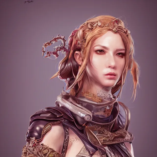 Image similar to the portrait of lawful neutral semi - colorful female hunter socialite as absurdly beautiful, gorgeous, elegant, young gravure idol, an ultrafine hyperdetailed illustration by kim jung gi, irakli nadar, intricate linework, bright colors, octopath traveler, final fantasy, unreal engine 5 highly rendered, global illumination, radiant light, detailed and intricate environment