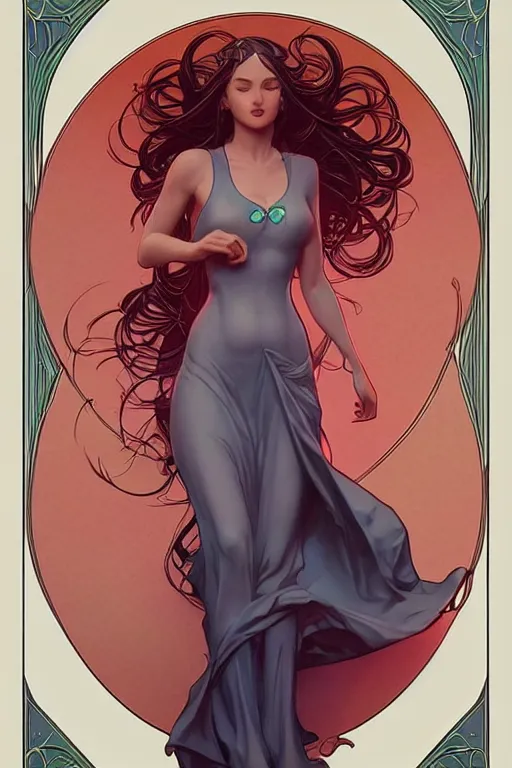 Prompt: 🧕🏽☁, art nouveau, artstation, moebius + artgerm, hd,