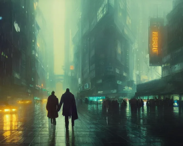 Image similar to 2 0 1 8 blade runner movie still man look at the cityscape from roof perfect face fine realistic face pretty face neon puffy jacket blue futuristic sci - fi elegant by denis villeneuve tom anders zorn hans dragan bibin thoma greg rutkowski ismail inceoglu illustrated sand storm alphonse mucha