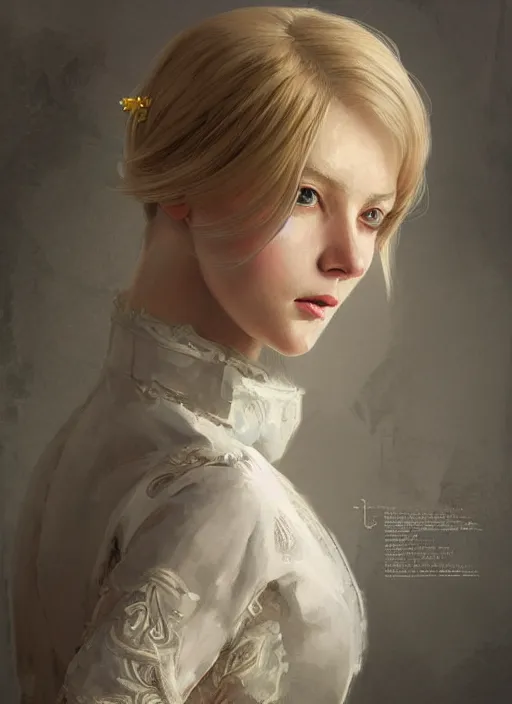 Image similar to a professional painting of an russian young blonde girl intricate, wearing russian ancient folk dress, elegant, digital painting, concept art, smooth, sharp focus, finely detailed illustration, beautifully framed, from Metal Gear, in the style of Artgerm and Greg Rutkowski and William-Adolphe Bouguerea