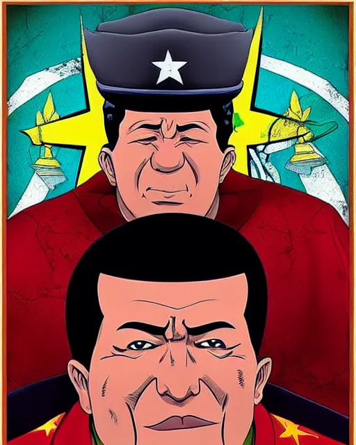 Image similar to Hugo Chavez portrait in Jojo's Bizarre Adventures, Jojo's Bizarre Adventures style, JJBA, anime