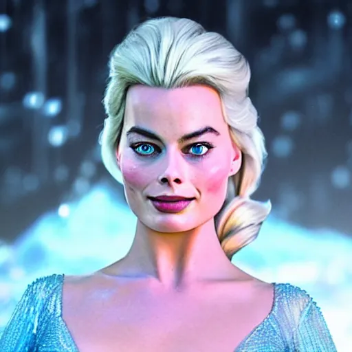 Prompt: margot robbie as elsa from frozen