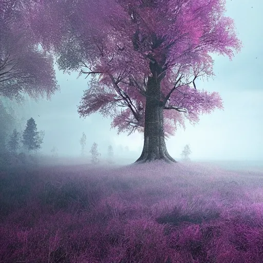 Prompt: michal karcz grunge painting of a beautiful landscape. , purple trees, detailed, elegant, intricate, 4k,