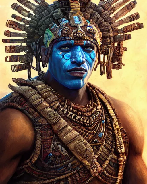 Image similar to digital painting of a mayan warrior by filipe pagliuso and justin gerard, symmetric, fantasy, highly detailed, realistic, intricate, portrait, sharp focus